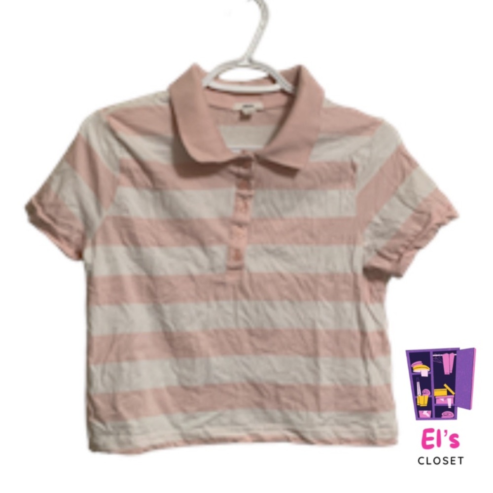 Adrene Pink and White Stripped Short Sleeve SizeM
